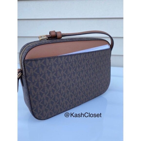 Michael Kors crossbody large chain zip purse jet set MK signature brown - Picture 8 of 10